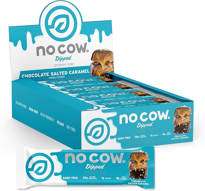 No Cow High Protein Bars, Chocolate Salted Caramel - Healthy Snacks, 20g Vegan Protein, High Fiber, Low Sugar, Keto Friendly, Dairy & Gluten Free (12 Count)