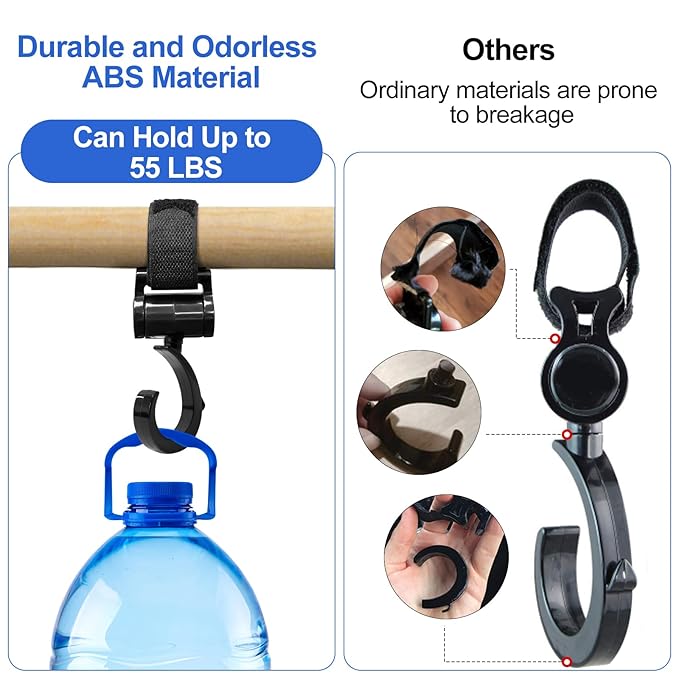 Versatile Stroller Hooks for Hanging Bags - Stroller Hooks Clips for Hanging Diaper Bags, Purses, Groceries, and More with Ease While Traveling (2 Pcs)
