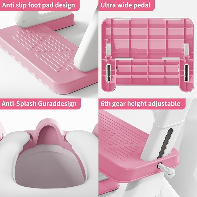 Potty Training Toilet Seat with Step Stool Ladder for Boys and Girls, 2 in 1 Potty Training Toilet, Splash Guard Anti-Slip Pad Step Stool （Pink) Pedal Upgrade