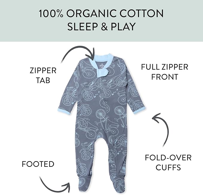 HonestBaby Sleep & Play Footed One-piece Pajama Sleeper 100% Organic Cotton, Baby Boys