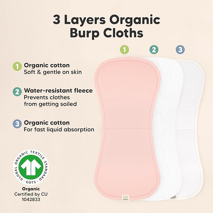 Organic Burp Cloths Baby Boy & Girl - 5-Pack Super Absorbent Cotton Burping Cloths for Babies, Soft & Plush Newborn Spit Up Rags, Infant Towels for Milk Spit Up, Unisex, Large 21" x 10" (Flora Dew)