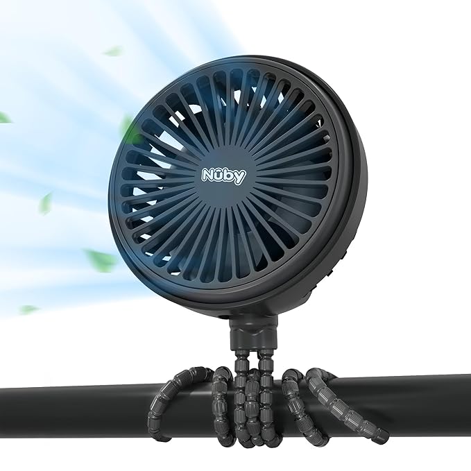 Nuby 3-Speed Stroller Fan with Adjustable Legs - Stroller Accessories - Summer Travel Essentials - Ideal for Car Seats and Play Yards - Black