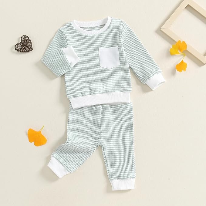 Baby Boy Toddler Fall Outfit Striped Sweatshirt Toddler Boy Winter Waffle Clothes 3 6 12 18 Months 2 3 T Pant Set