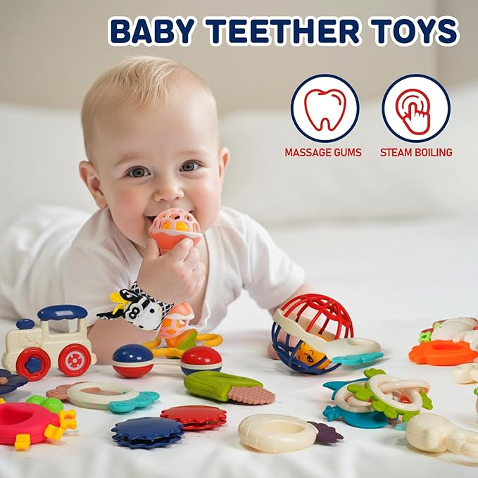 Baby Rattles 0-6 Months,Infant Sensory Teething Toys Set for 3-6 Months with Wrist Socks,Learning Developmental Toys,Perfect Baby Gift for 6-12 Months Newborn Boys Girls (Blackwhite Rattle Set)