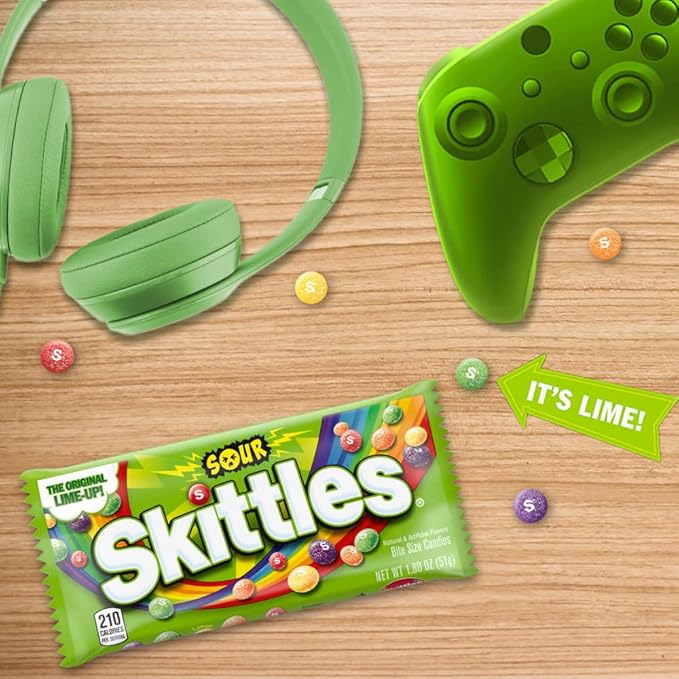 SKITTLES Sours Individually Wrapped Full Size Chewy Candy Packs, 24 Ct Bulk Box