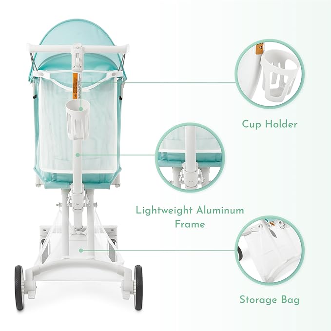 Evolur Roamer Ultra Light Stroller in White Blue, Travel-Ready Compact Stroller with One-Hand Fold, 33 lb Capacity, Sun Canopy & Cup Holder, Easy Clean, Smooth Ride for Everyday Use