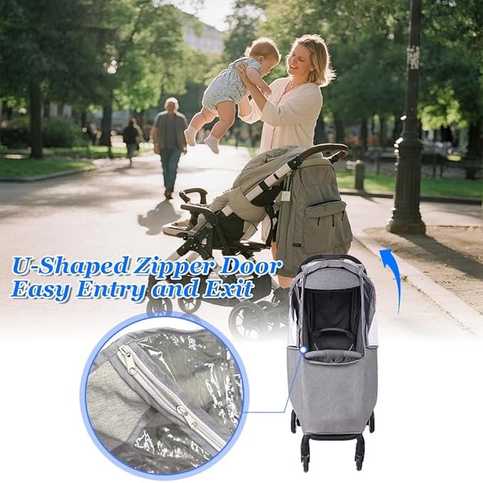 Stroller Rain Cover, Universal Baby Travel Weather Shield Waterproof Windproof Protection Breathable Protect from Dust with Storage Pocket for Most Single Strollers Jogging Pushchairs