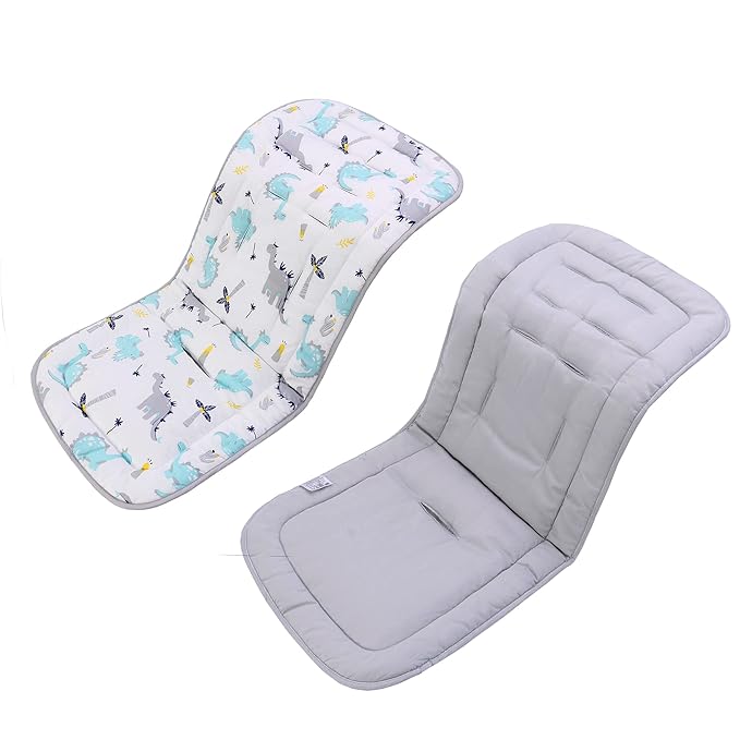 Baby Stroller Cushion, Universal Breathable and Soft Newborn Stroller Mat, 100% Cotton Cover Toddler Seat Pad Liner for Stroller, 34x78cm,1 Pack（Dinosaur+Grey））