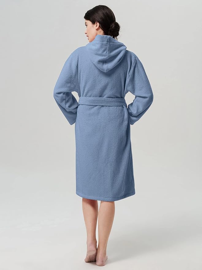SIORO Womens Hooded Terry Cloth Robe, Cotton Absorbent Knee-Length Bathrobe, Housecoat with Pockets for Spa & Shower
