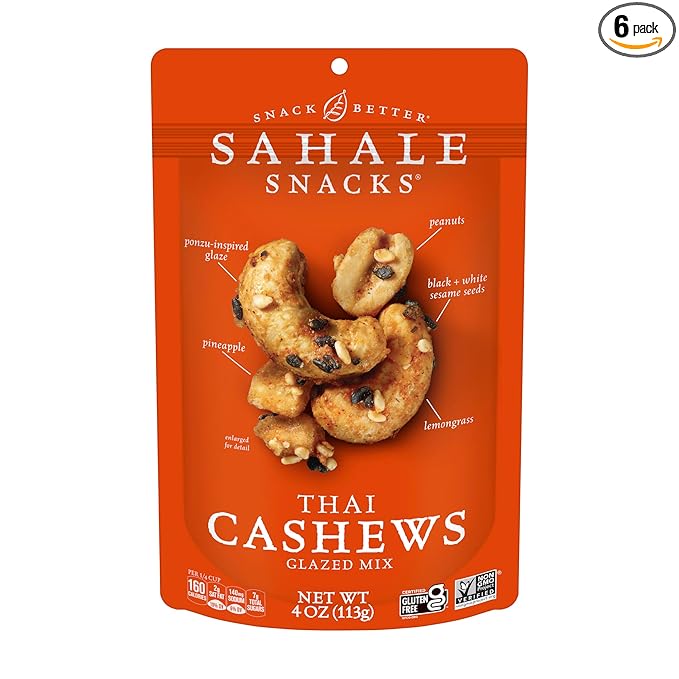Sahale Snacks Thai Cashews Glazed Mix, 4 Ounces (Pack of 6)