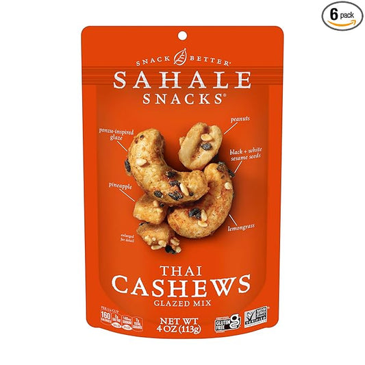 Sahale Snacks Thai Cashews Glazed Mix, 4 Ounces (Pack of 6)
