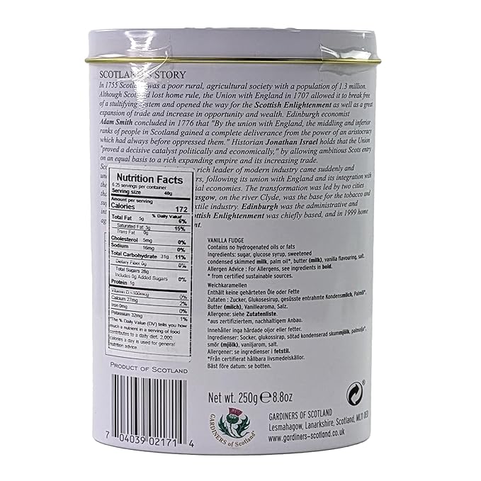 Gardiners of Scotland Handmade Fudge 250g Tin, Iconic Scotland Vanilla Fudge