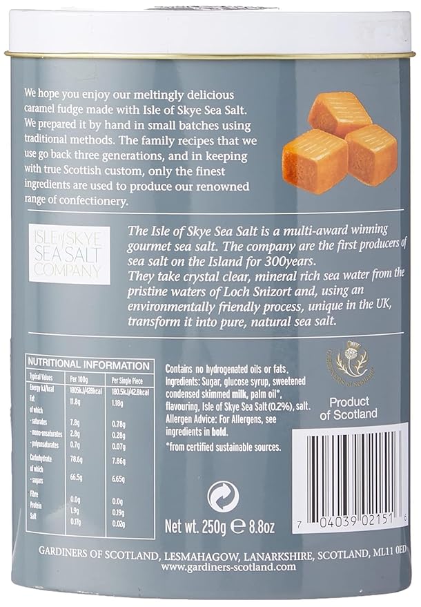 Gardiners of Scotland Handmade Fudge 250g Tin, Isle of Skye Sea Salt & Caramel Fudge