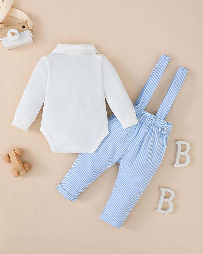 Newborn Baby Boy Clothes Gentleman Wedding Suit Infant Outfits Formal Dress Shirt+Bowtie+Suspender Pants