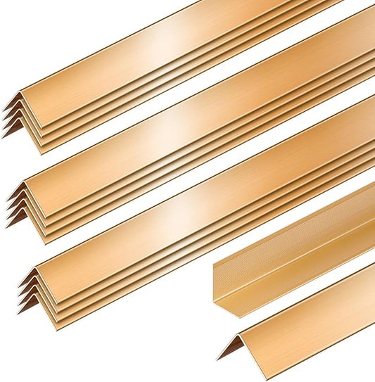 Therwen 30 Pcs Aluminum Alloy Metal Molding Corner Guards 48 x 1.2 x 1.2 Inches Wall Corner Guard Protectors with 90° Angle Door Frame Cabinet Baseboard Protector for Edge Wall Decoration (Golden)