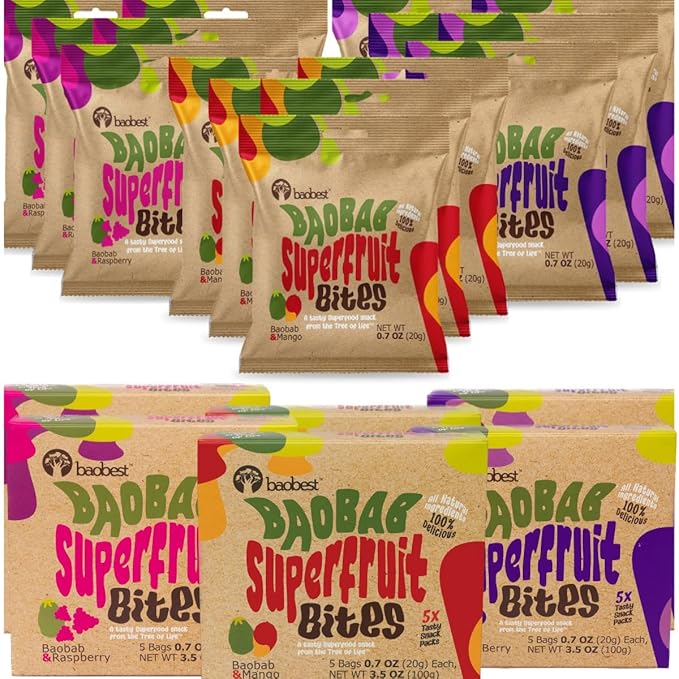 Baobest Superfruit Bites - Baobab Superfruit Variety Pack - Berry, Mango, and Raspberry - Vegan, Gluten Free, High in Vitamin C, Preservative-Free, Superfood Snack from the Tree of Life - 30 Servings