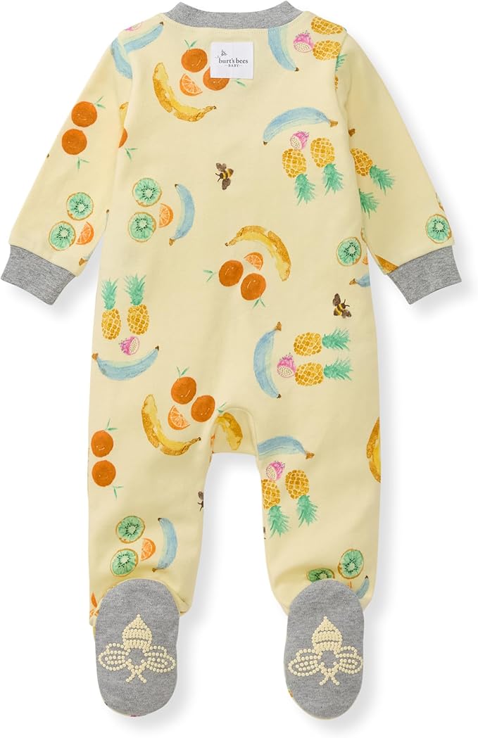 Burt's Bees Baby Baby Girls Pajamas, Zip Front Non-Slip Footed Sleeper Pjs, 100% Organic Cotton