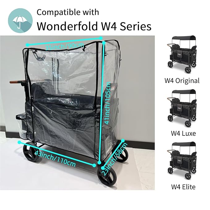 Stroller Rain Cover Compatible with Wonderfold W4 Wagon, 4 Seater Wagon Stroller Rain Cover Waterproof and Windproof(Stroller Wagon Not Included)