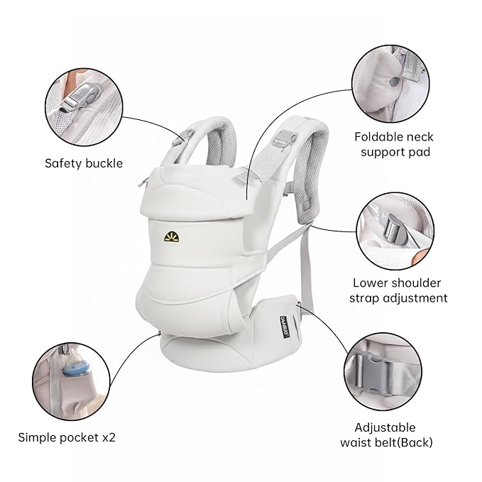 Baby Carrier for Newborns to Toddlers, Adjustable, Ultra-Soft and Weightless, Ergonomic Baby Carrier with Head Support, Baby Travel Gear, Baby Essentials (Grey)