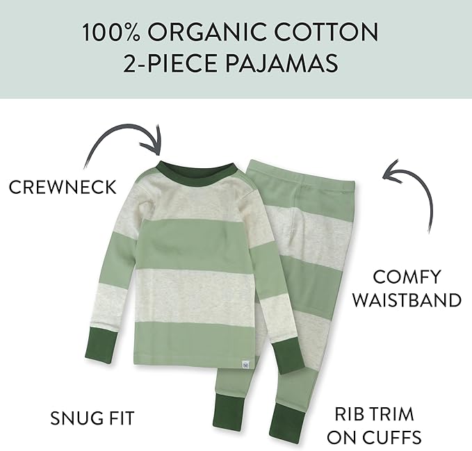 HonestBaby 2-Piece Pajamas Sleepwear Pjs 100% Organic Cotton for Baby, Toddler, Kids, Boy
