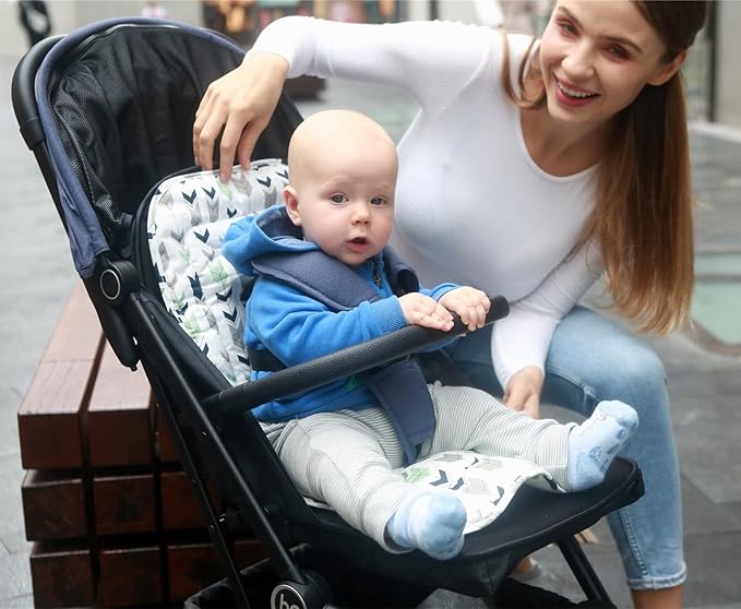 Baby Carriage Cushion, Universal Breathable Stroller Mat, Stroller Cushion for Strollers 100% Cotton, 34x78cm,1 Pack (Pink+Grey Cross)