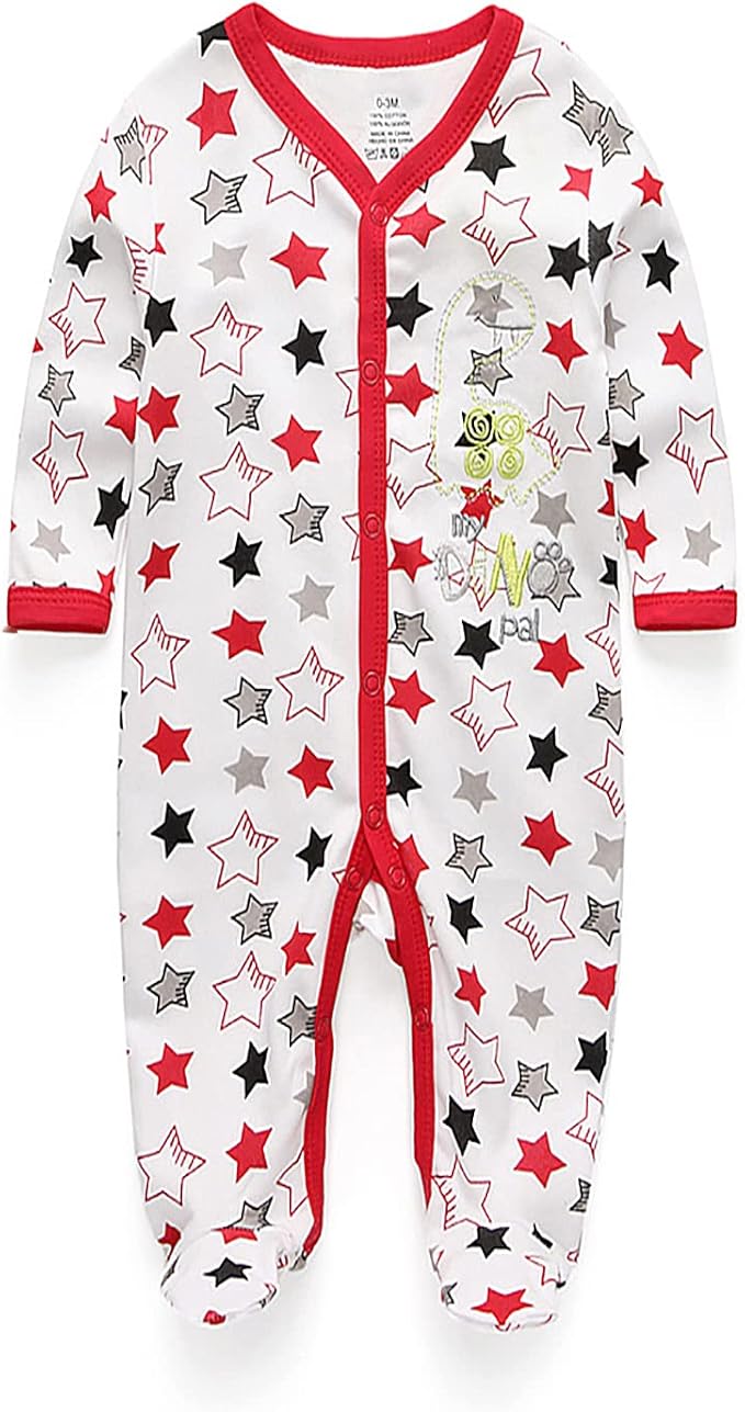 Baby Boys Girls Footies One-Piece Romper Long-Sleeve Jumsuit Cotton Newborn Clothes Set 4-Pack, Baby Pajamas