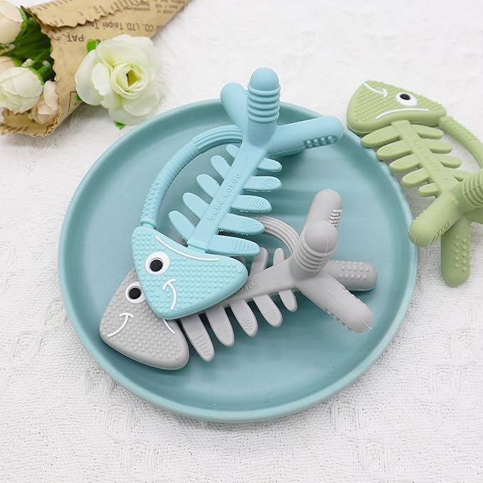 3in1 Infant Toys, Baby Teething Toys 0-3-6-12 Months, Teethers for Babies 3-6 6-12 Months for Teething Relief,Baby Gift,Silicone,Sensory Toys 0-6 Months,USA Patent Pending,Fish,Turquoise