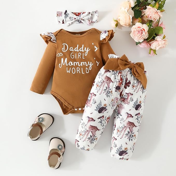 AMAWMW Newborn Baby Girl Clothes Infant Baby Ruffle Romper Pants Summer Outfits 4PCS Gifts Set Toddler Girls' Clothing