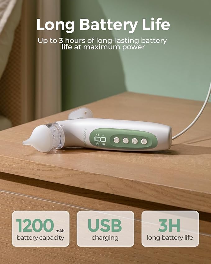 Momcozy BreezyClear™ 2-in-1 Electric Nasal Aspirator for Baby with Spray, 65kPa Hospital-Grade Suction, 4 Adjustable Levels, Quiet & Portable Nose Cleaner with Soothing Light & Music