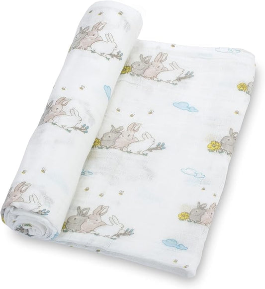 LollyBanks Muslin Swaddle Blankets, 100% Cotton Soft Baby Swaddle Blanket for Boys and Girls, Large 47 x 47 Inches Breathable Baby Receiving Blankets, Baby Essentials, Registry (Rabbit Theme)