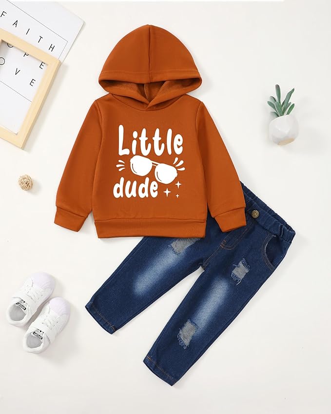 NZRVAWS Baby Boy Clothes Toddler Boy Outfit 2 3 4T 6 12 18 24 Month Fall Winter Hoodie Ripped Jeans Clothing