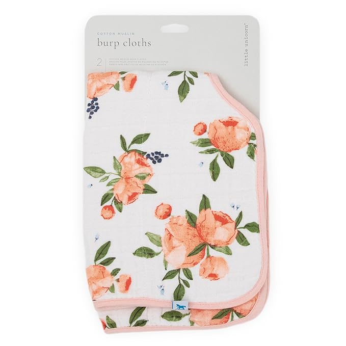 Little Unicorn Ultra-Absorbent Premium Burp Cloth 2 Pack | Soft on Baby's Skin | Larger Size | Ergonomic Design | Set of 2 (Watercolor Roses 2)