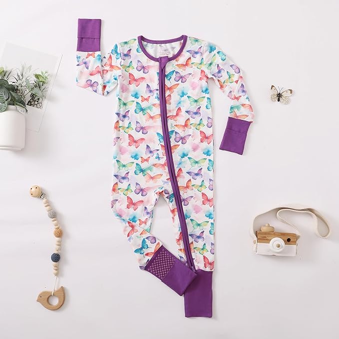 OPAWO Viscose from Bamboo Baby Pajamas Girl 2pack Mittens Cuff 2 Way Zipper Soft Footless Sleeper Baby Boy One-Piece Romper