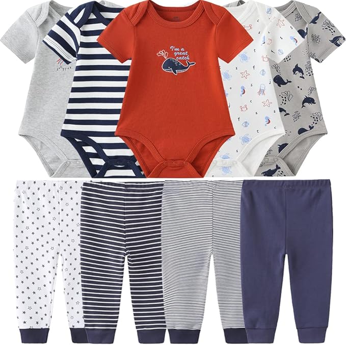 Baby Layette Set Baby Boys' 9-Piece Bodysuits Pants Set Toddler Girl Boy Unisex Baby Gift Sets