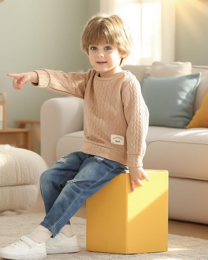 NZRVAWS Toddler Baby Boy Clothes Pullover Sweater Ripped Jean Sweatsuit Little Boy Outfit Fall Winter Clothing Set 6M-7T