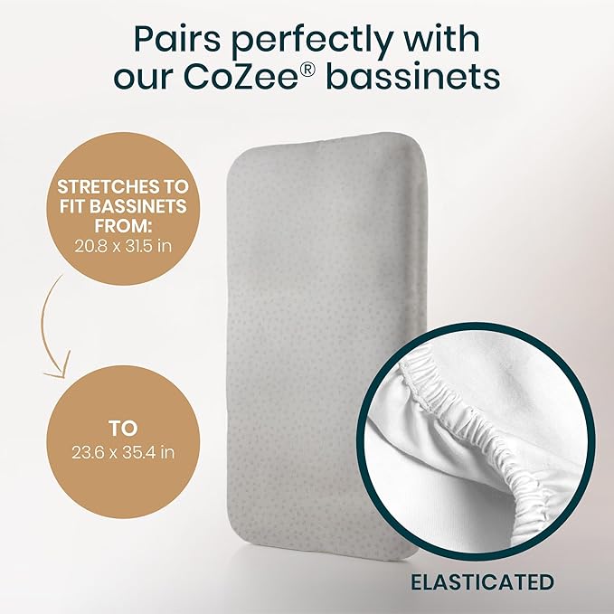 Tutti Bambini Premium Bassinet Sheets (2 Pack) - Soft & Breathable Bamboo Jersey, Double-Strength Bedside Sleeper Sheets, Fits Mattresses from 20.8 x 31.5 in to 23.6 x 35.4 in (Grey/Cloud)
