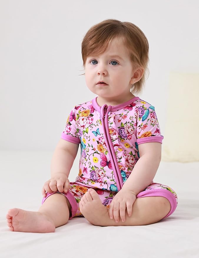 Bamboo Viscose Baby Girl Romper Infant Short Sleeve Zipper Baby Jumpsuit