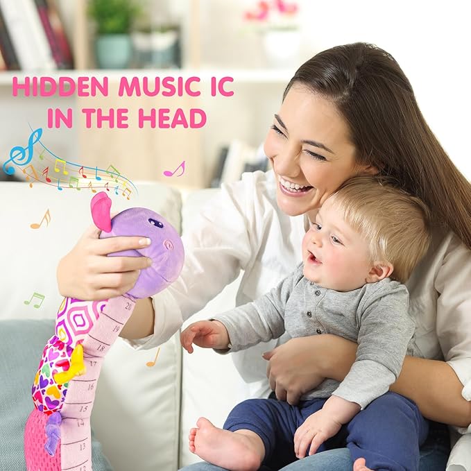 Baby Infant Musical Stuffed Animal Soft Toy with Multi-Sensory Crinkle, Rattle & Textures,Baby Girl Toy Birthday Gift for 0 3 6 9 12 Months+,Caterpillar,Purple