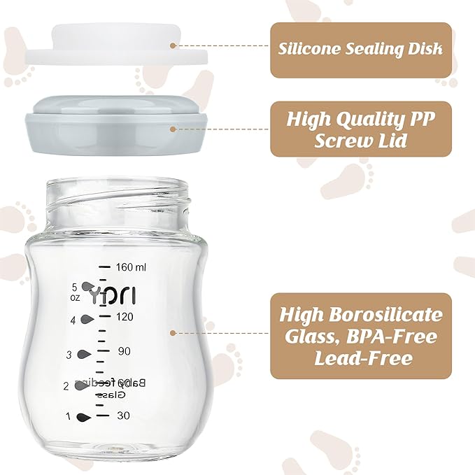 Glass Breastmilk Storage Bottles, 5.4oz Wide Neck Breast Milk Containers, BPA-Free, Lead-Free, Fits Breast Pumps and Nipples, 4 Pack