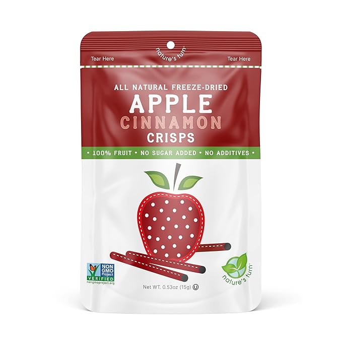 Nature’s Turn Freeze-Dried Apple Cinnamon Crisps – Healthy, Gluten-Free, Crispy & Delicious, Plant-Based Snack, Ideal for Cereal, Smoothies, School Lunches, & On-the-Go, Pack of 6 (0.53 oz Each)