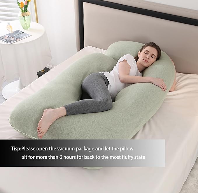 Pregnancy Pillow J-Shaped Full Body Pillow, 59 inch Cool Fabric Easy to Remove and Wash, Support Pregnant Women's Backs Legs and HIPS, Improve Sleep,Pregnancy Pillow for Women ，Pea Green