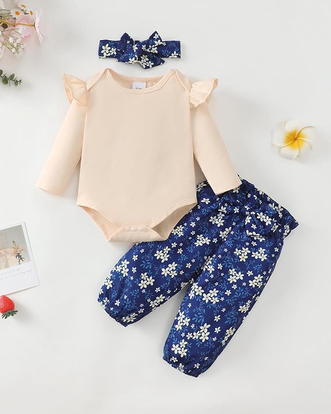Infant Baby Girl Clothes Newborn Girl Outfit Long Sleeve Romper Pants Set Cute Baby Clothes for Girls Fall/Winter