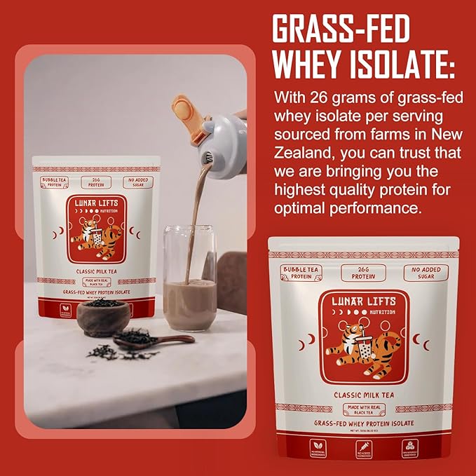 Classic Milk Tea Boba Protein Powder | Whey Protein Isolate | 26g Grass Fed Whey Protein Powder | No Added Sugar or Artificial Ingredients | Bubble Tea