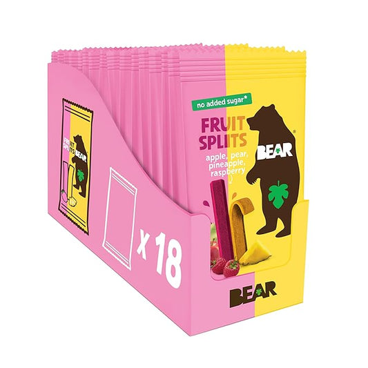 BEAR Real Fruit Snack Splits - Gluten Free, Vegan, and Non-GMO - Raspberry and Pineapple – Healthy School And Lunch Snacks For Kids And Adults, 0.7 Ounce (Pack of 18)