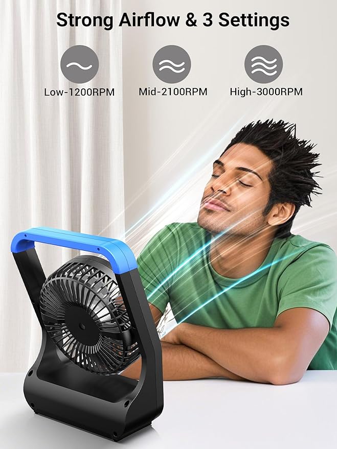 Battery Operated Fan, Camping Fan Battery Powered, Super Long Lasting, Portable D-Cell Battery Powered Desk Fan with Timer, 3 Speeds, Quiet, 180° Rotation, for Office,Bedroom,Outdoor, 5'', Model: F24