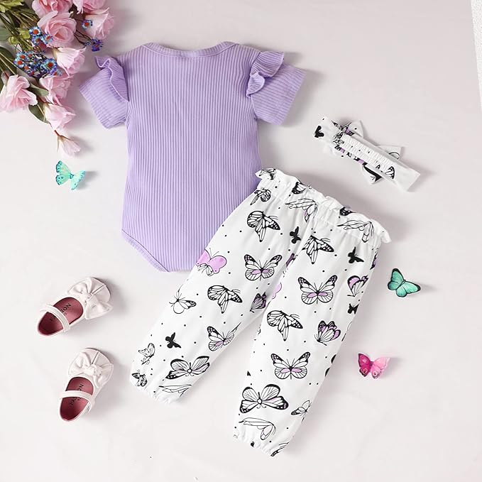 AMAWMW Newborn Baby Girl Clothes Infant Baby Ruffle Romper Pants Summer Outfits 4PCS Gifts Set Toddler Girls' Clothing