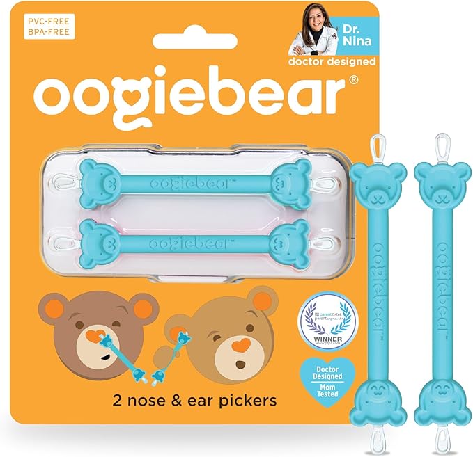 oogiebear: Baby Nose Cleaner & Ear Wax Removal Tool - Safe Booger & Earwax Removal for Newborns, Infants, Toddlers - Dual-Ended - Essential Baby Stuff, Diaper Bag Must-Have, 2 Pack Blue with CASE