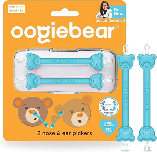 oogiebear: Baby Nose Cleaner & Ear Wax Removal Tool - Safe Booger & Earwax Removal for Newborns, Infants, Toddlers - Dual-Ended - Essential Baby Stuff, Diaper Bag Must-Have, 2 Pack Blue with CASE