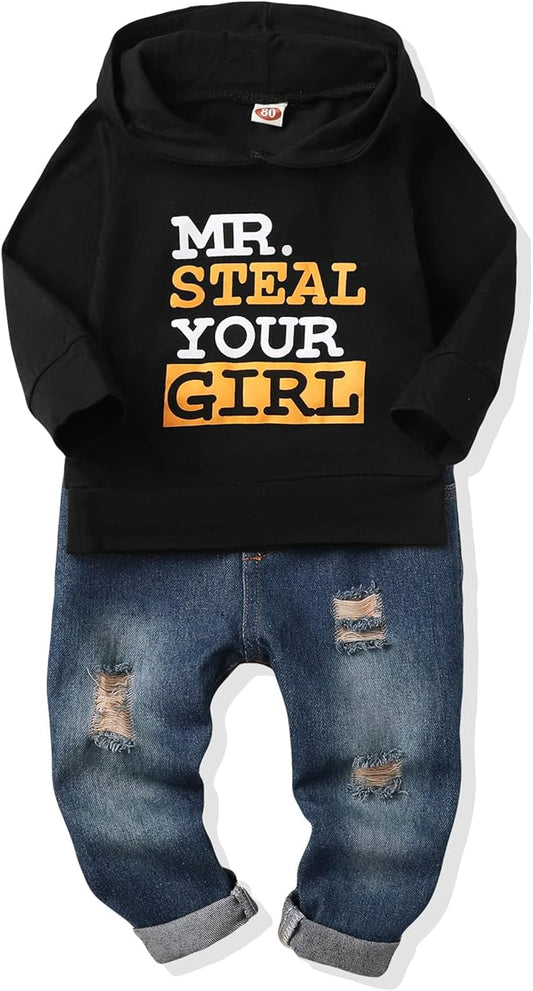NZRVAWS Baby Boy Clothes Toddler Boy Outfit 2 3 4T 6 12 18 24 Month Fall Winter Hoodie Ripped Jeans Clothing