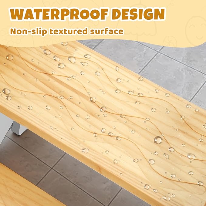 COSYLAND Wooden Kids Step Stool Holds Up to 220 Lbs - Adjustable Height 2 Step Stools for Toddlers - Easy to Clean Bathroom Stepping Stool with Non-Slip Surface and Carry Handle (Natural & White)